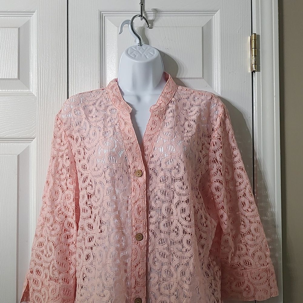 Ruby Rd. Favorites Lace Button Down Pink Top Sz 14 - image 3